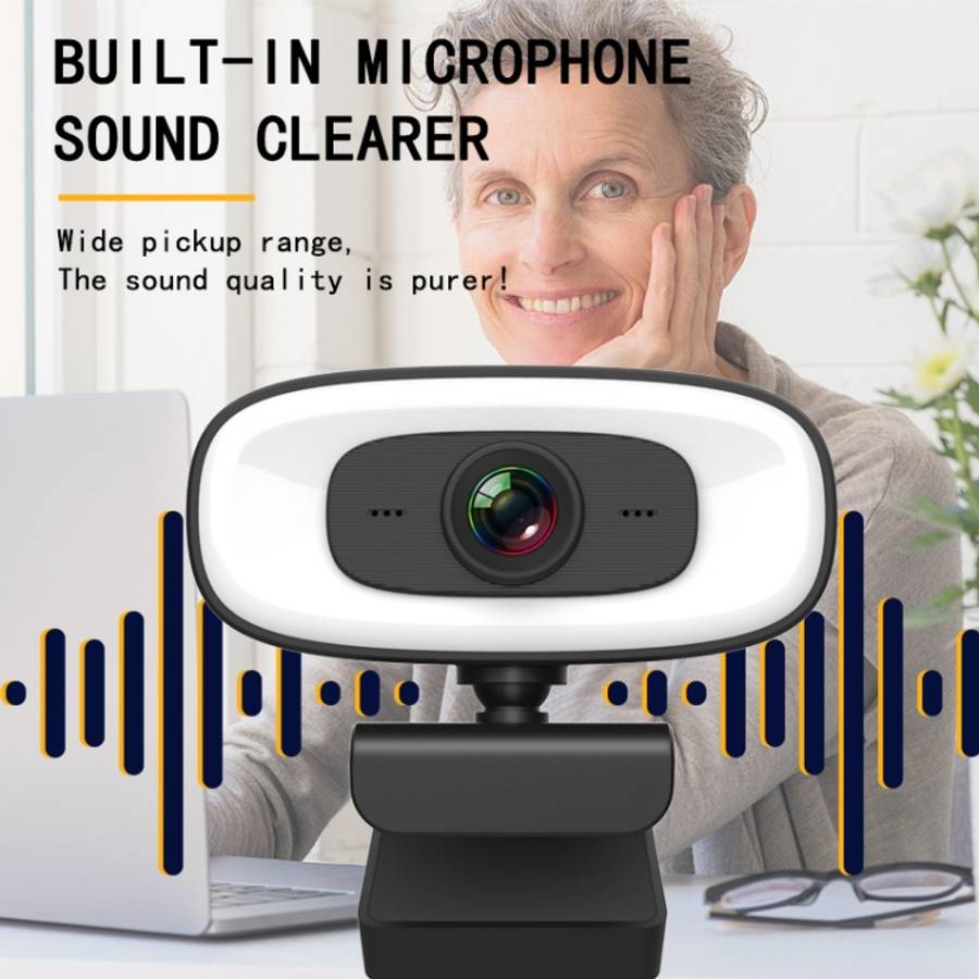 C10 2K HD Without Distortion 360 Degrees Rotate Three-speed Fill Light USB Free Drive Webcams, Bu...