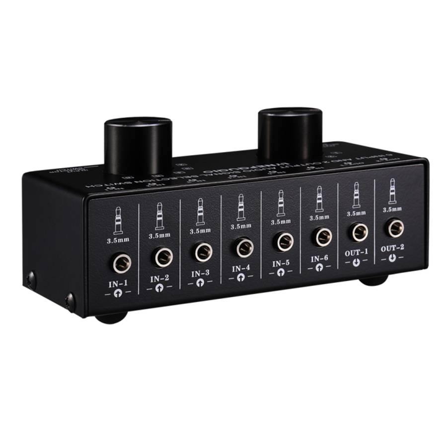 B027 6 input 2 output or 2 input 6 output audio signal source selection switcher 3.5mm interface