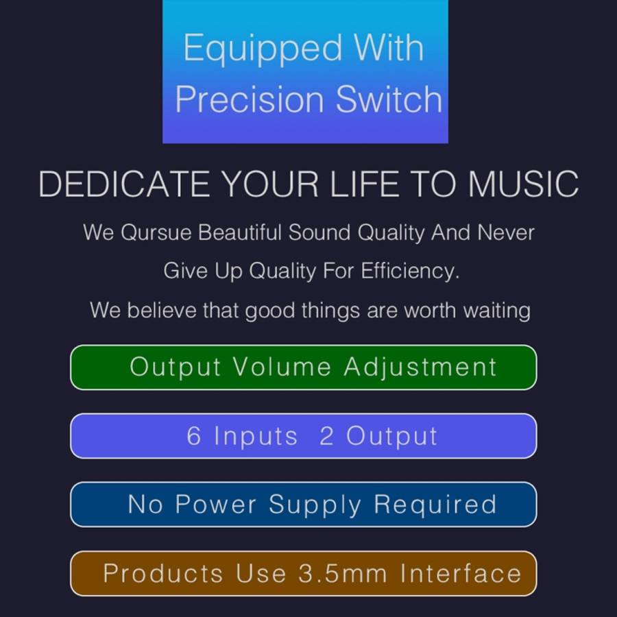 B027 6 input 2 output or 2 input 6 output audio signal source selection switcher 3.5mm interface