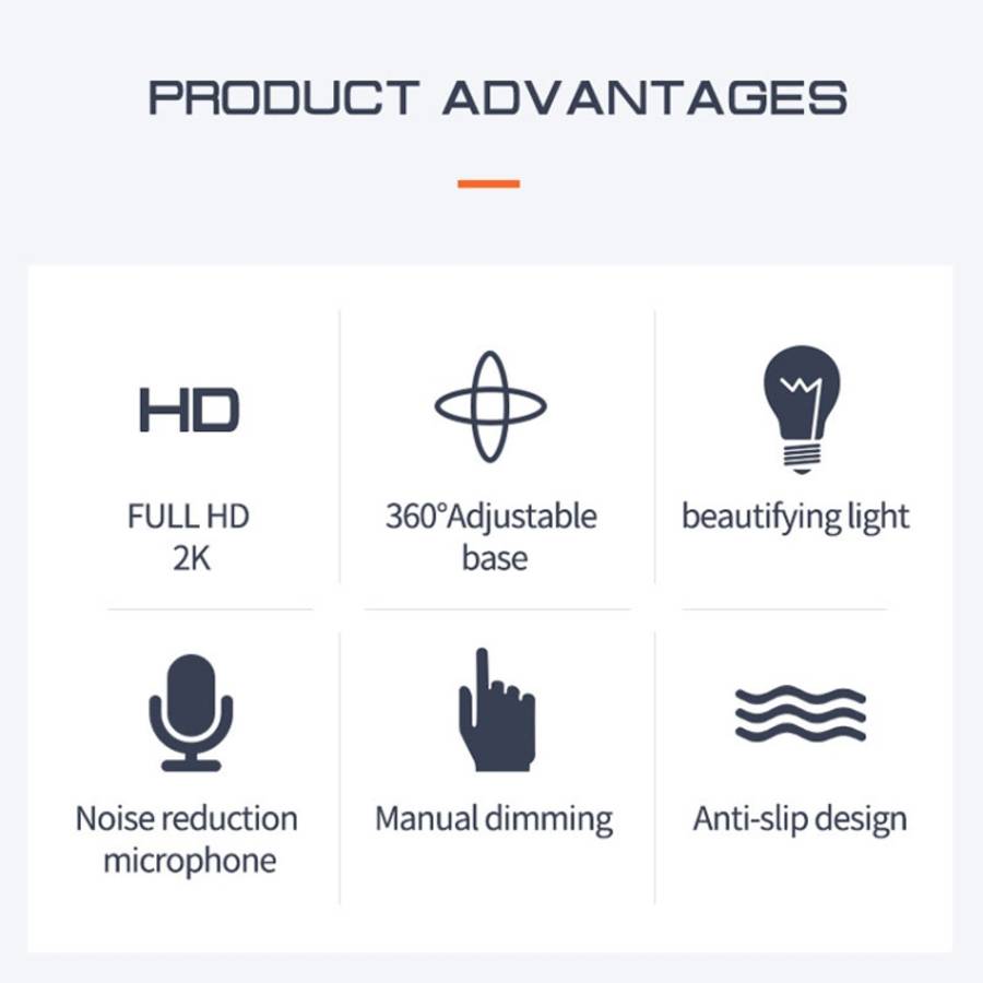 X98 USB Drive-Free HD Fill Light Camera with Microphone, 720P, 1080P, 2K Auto Focus