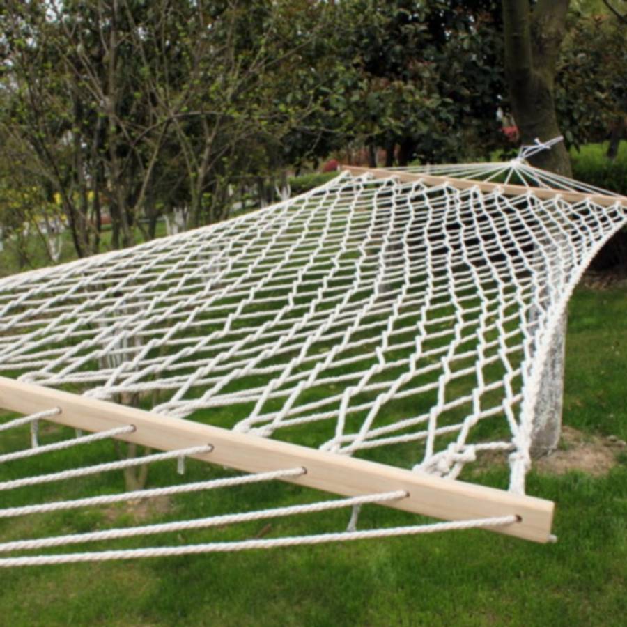 Outdoor Mesh Hammock Cotton Thread Solid Wood Stick Hammock Indoor Swing, Size: 200x80cm