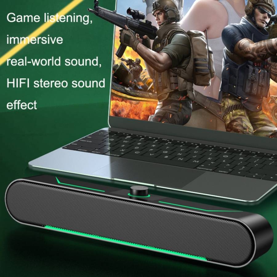 LED Luminous HIFI Stereo Computer Speakers Long Gaming Wired Audio, A39 Wired (Black)