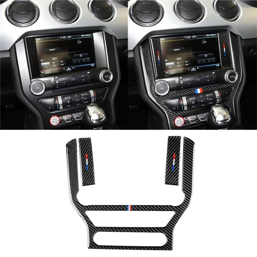 Car USA Color Carbon Fiber Central Control Panel Decorative Sticker for Ford Mustang 2015-2017