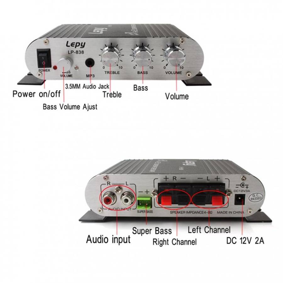 Car 2.1CH HIFI Subwoofer Amplifier Audio, Support MP3