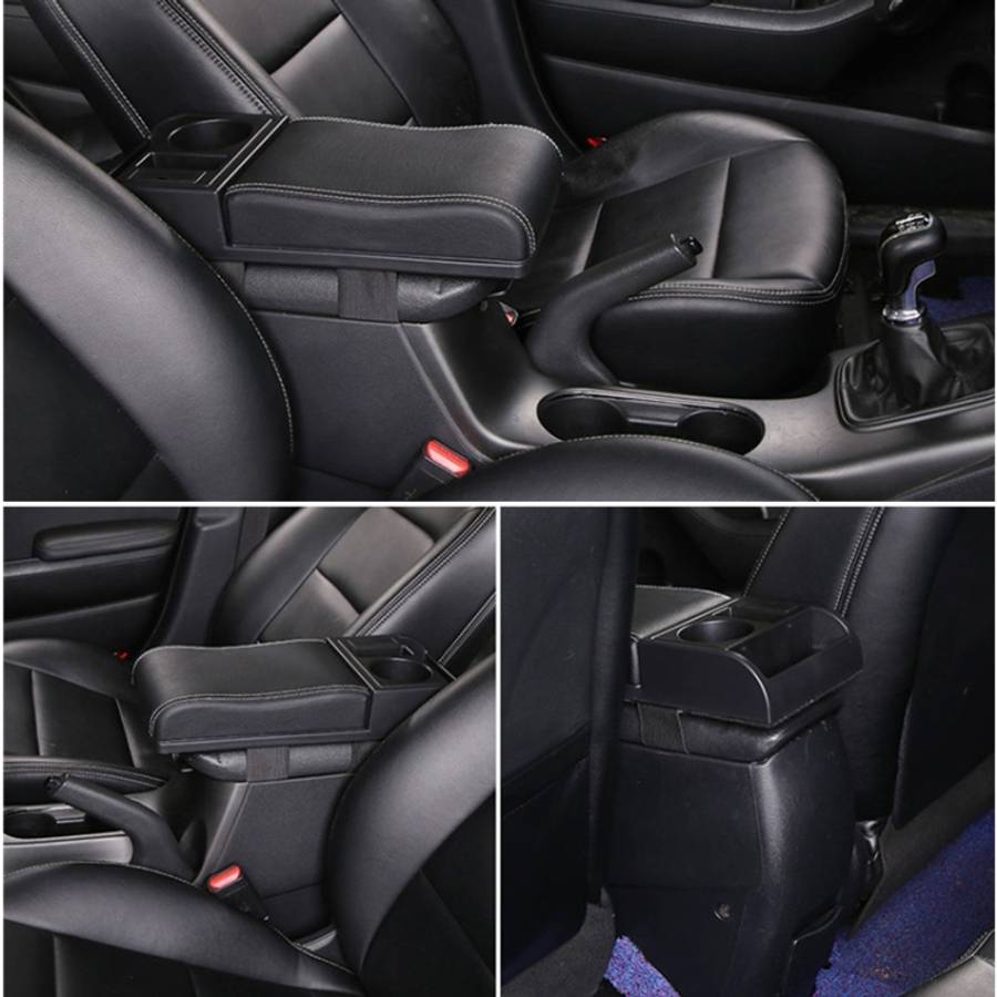 Car Multi-functional Dual USB Armrest Box Booster Pad, Microfiber Leather Curved Type, Microfiber...