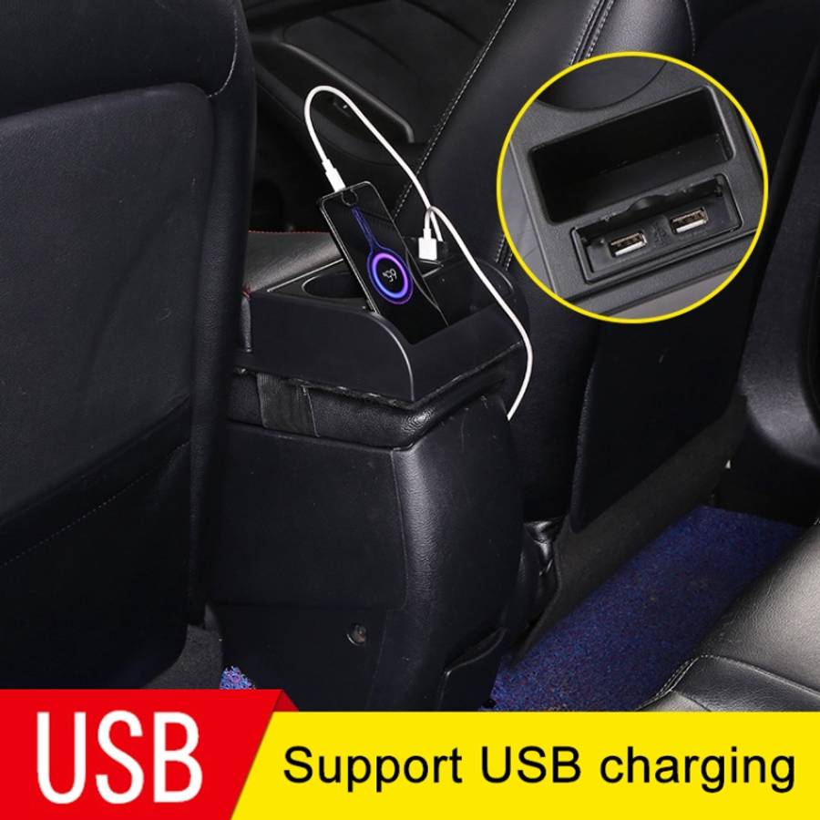 Car Multi-functional Dual USB Armrest Box Booster Pad, Microfiber Leather Curved Type, Microfiber...