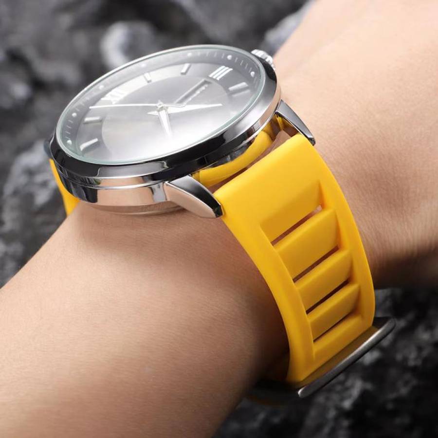 xDfind Silver Buckle Quick Release Silicone Watch Band, 20mm, 22mm