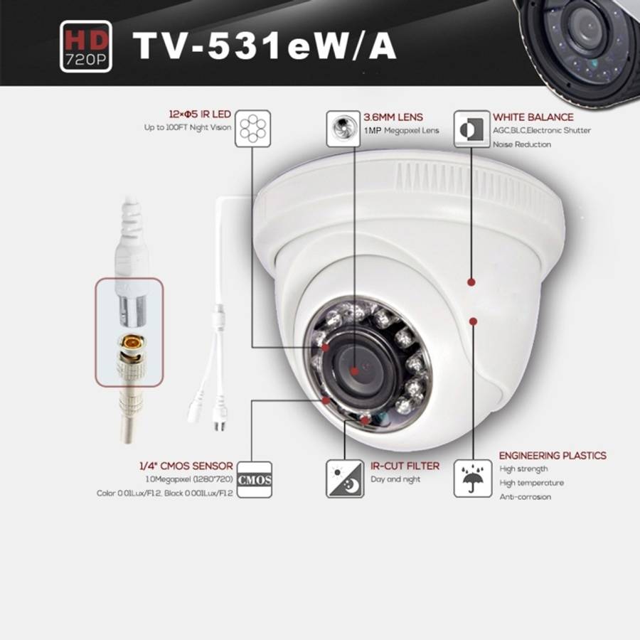 531eA CE &amp; RoHS Certificated Waterproof  3.6mm 3MP Lens AHD Camera with 12 IR LED, Support Ni...