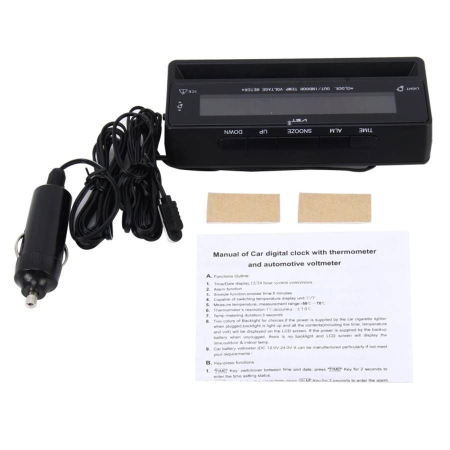 Digital Car Thermometer Voltage Meter Luminous Clock Tester Detector Multi-function Car Digital C...