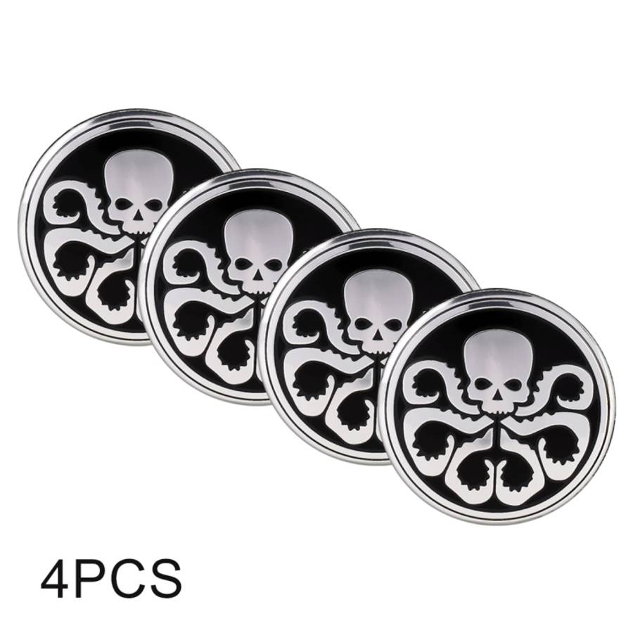 4 PCS Car-Styling Skull Pattern Wheel Hub Decorative Sticker, Diameter: 5.8cm