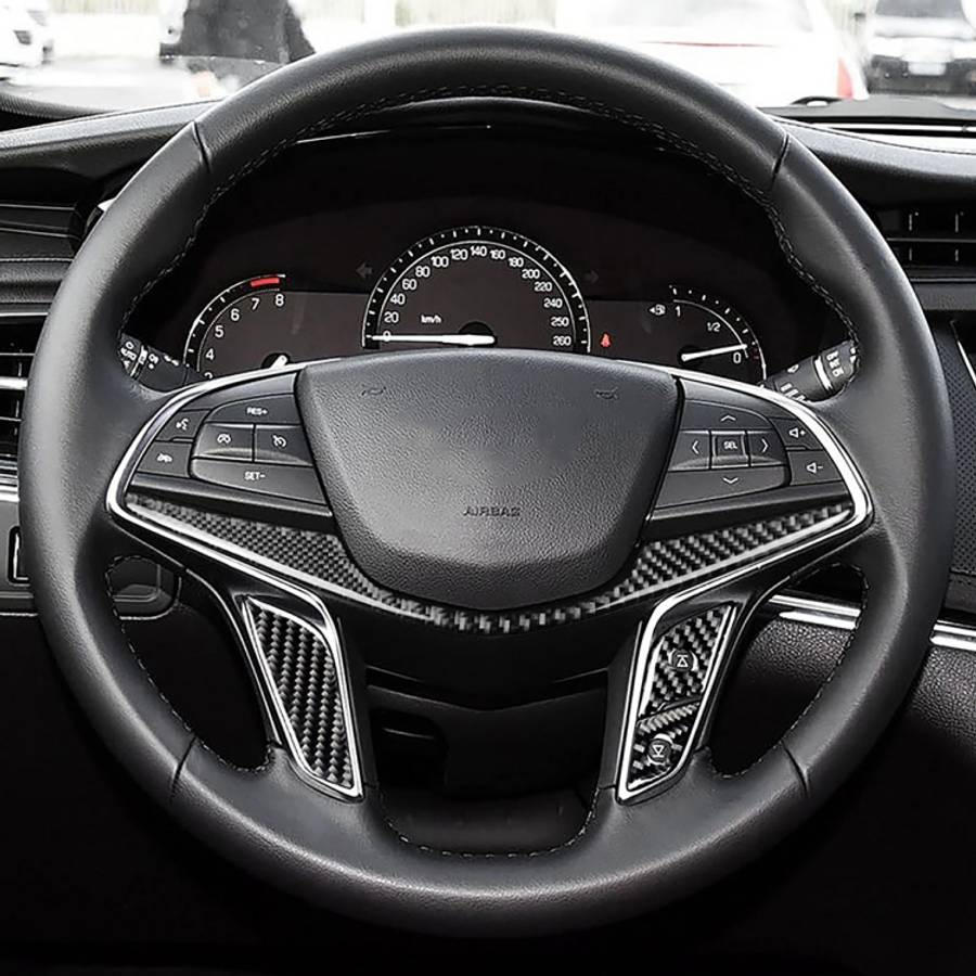 4 in 1 Car Carbon Fiber Steering Wheel Button Decorative Sticker for Cadillac xt5 2016-2017, Left...