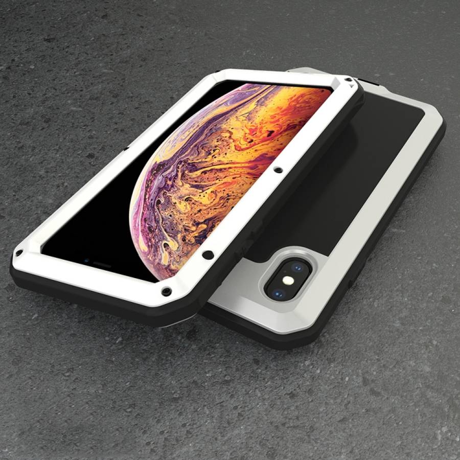 For iPhone XS Max Waterproof Dustproof Shockproof Aluminum Alloy + Tempered Glass + Silicone Case...