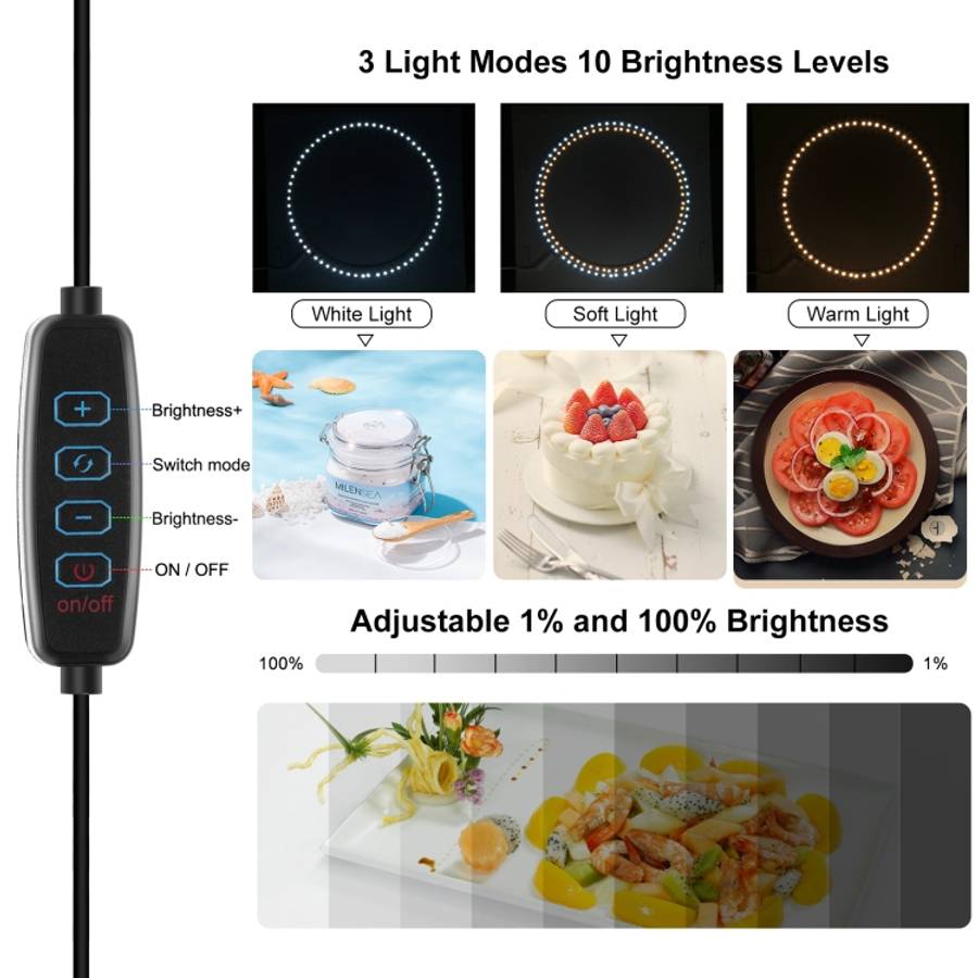 PULUZ 25cm Folding Portable 3 Modes Dual Color Temperature Ring Light Photo Lighting Studio Shoot...