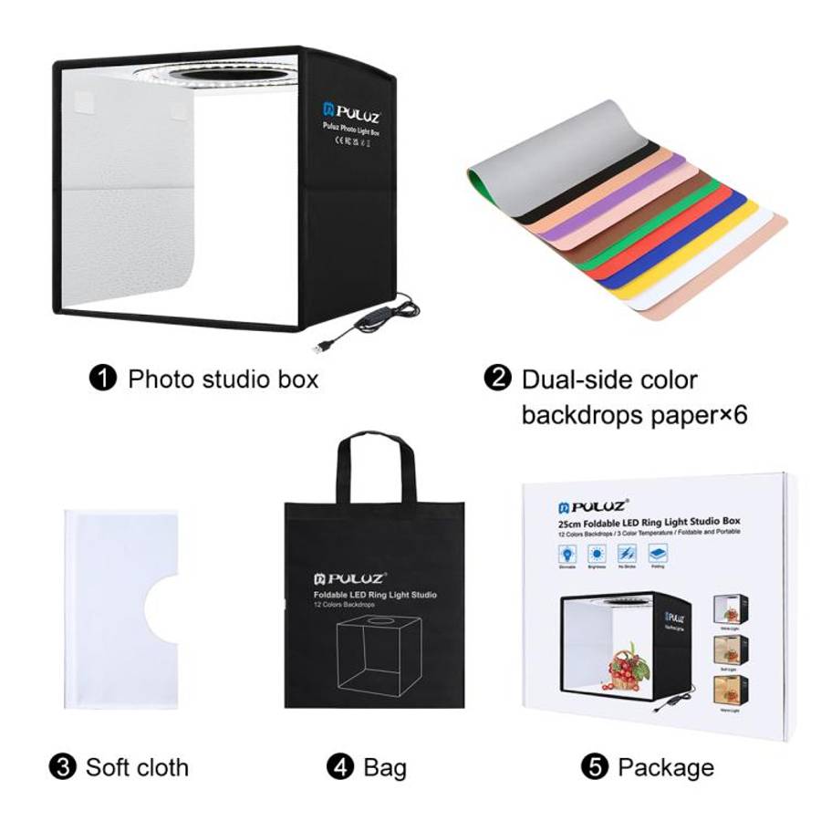 PULUZ 25cm Folding Portable 3 Modes Dual Color Temperature Ring Light Photo Lighting Studio Shoot...