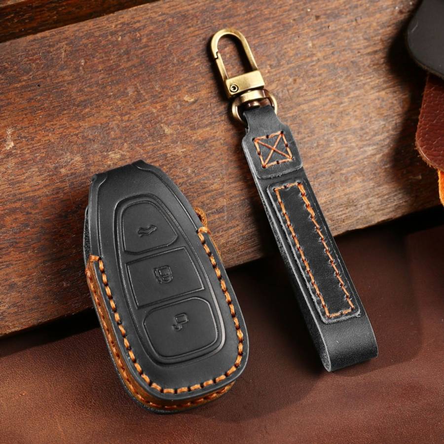 For Ford Focus/Mondeo/Maverick/Explorer/Escort/Edge 2017-2018 C231 Car Key Leather Protective Cas...