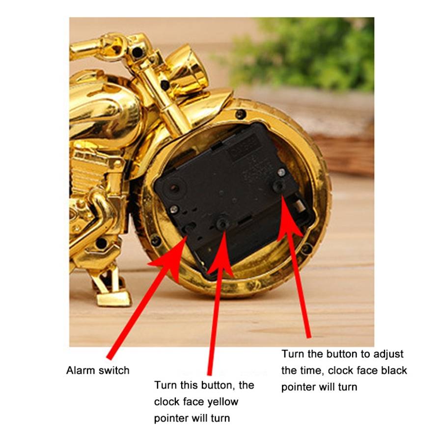 Cartoon Motorcycle Alarm Clock Bedroom Plastic Pointer Alarm Clock, Size: 23*13*6cm, Gold, Gold, ...