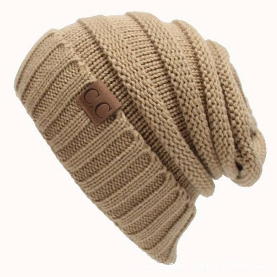 CC Letter Solid Color Wool Hats Concise Knitting Hat, Pink, Beown, Grey, Dark Beige, Khaki, Magen...