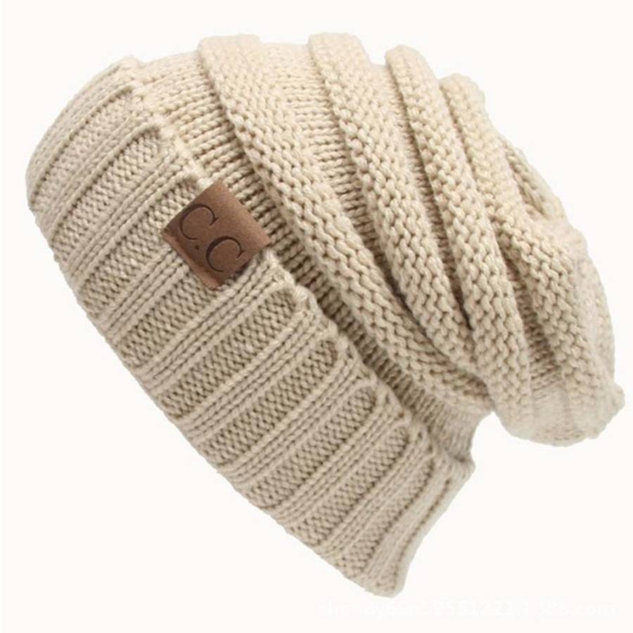 CC Letter Solid Color Wool Hats Concise Knitting Hat, Pink, Beown, Grey, Dark Beige, Khaki, Magen...