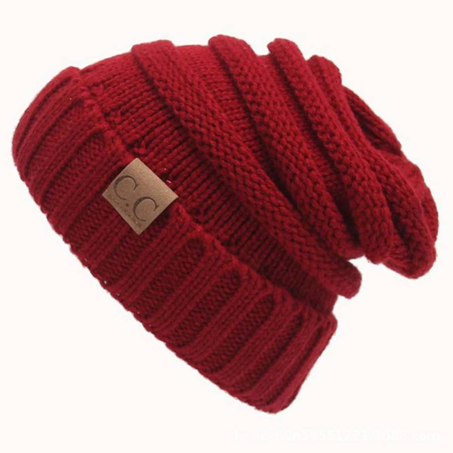 CC Letter Solid Color Wool Hats Concise Knitting Hat, Pink, Beown, Grey, Dark Beige, Khaki, Magen...