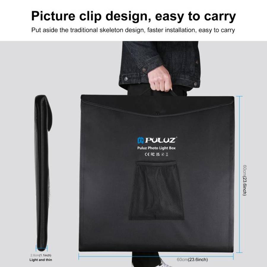 PULUZ Photo Studio Light Box Portable 60 x 60 x 60 cm Light Tent LED 5500K White Light Dimmable M...