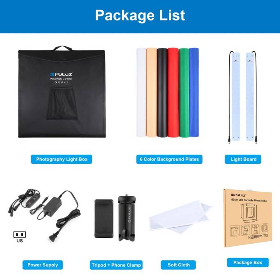 PULUZ Photo Studio Light Box Portable 60 x 60 x 60 cm Light Tent LED 5500K White Light Dimmable M...