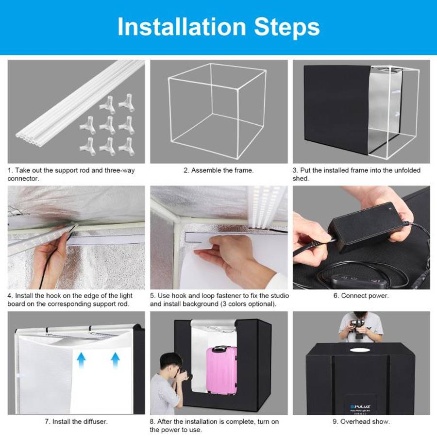 PULUZ 80cm Folding Portable 72W White Light Photo Lighting Studio Shooting Tent Box Kit with 3 Co...