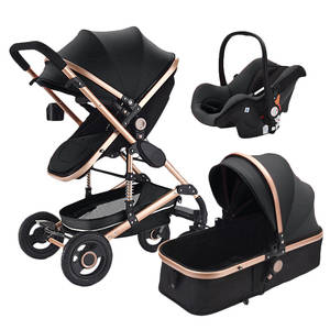 Belecoo 3 in 1 Baby Stroller Black with Gold Frame
