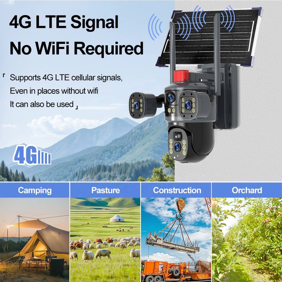 V380 Outdoor Wifi Solar Panels Security Cameras 4g Sim Card PTZ Surveil Camera Floodlight Motion Det