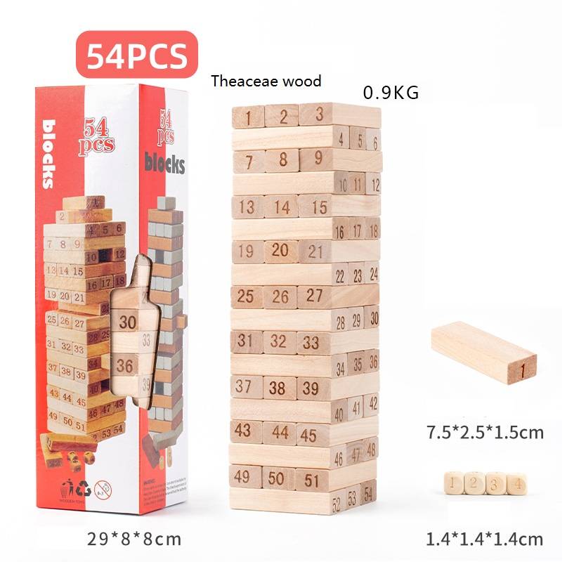 54 pcs Wooden Educational Tumbling Building Block