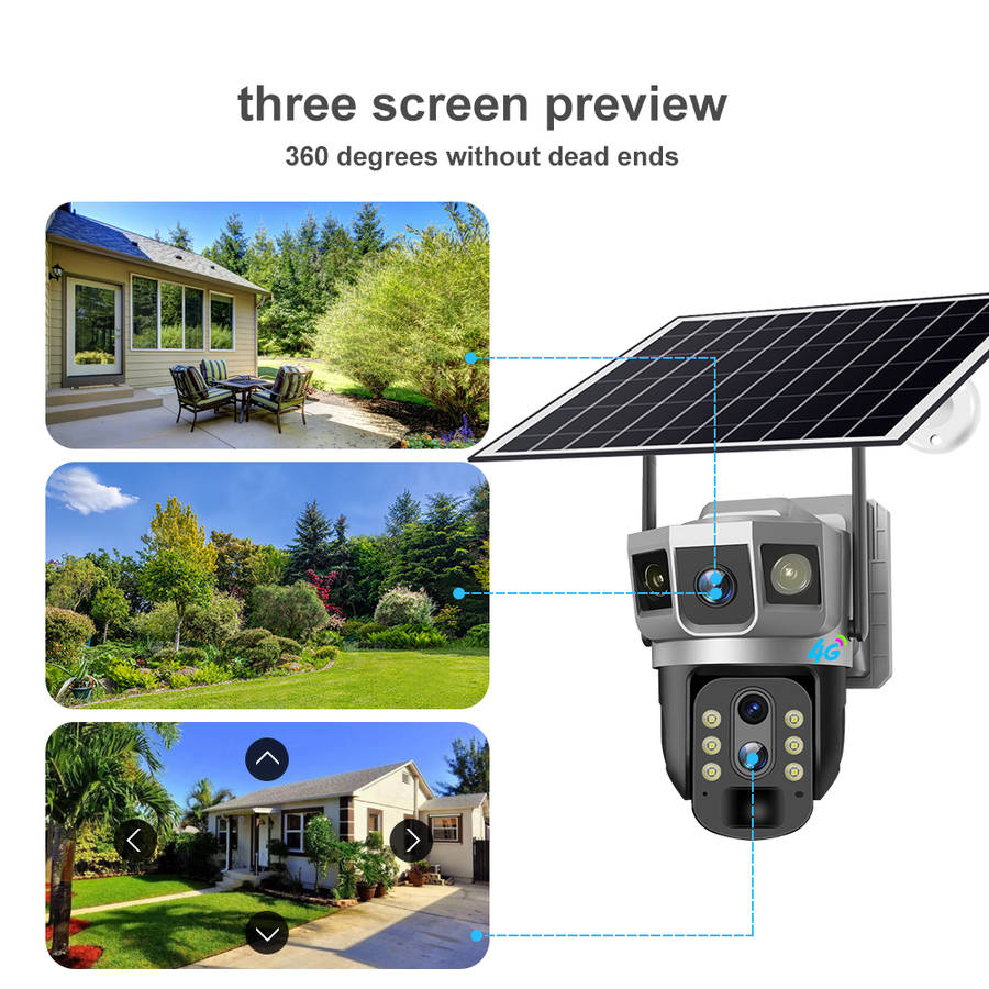 Dual Lens V380 Pro Solar Powered Surveillance Security PTZ CCTV Camera Wireless Outdoor WiFi 4G Sim