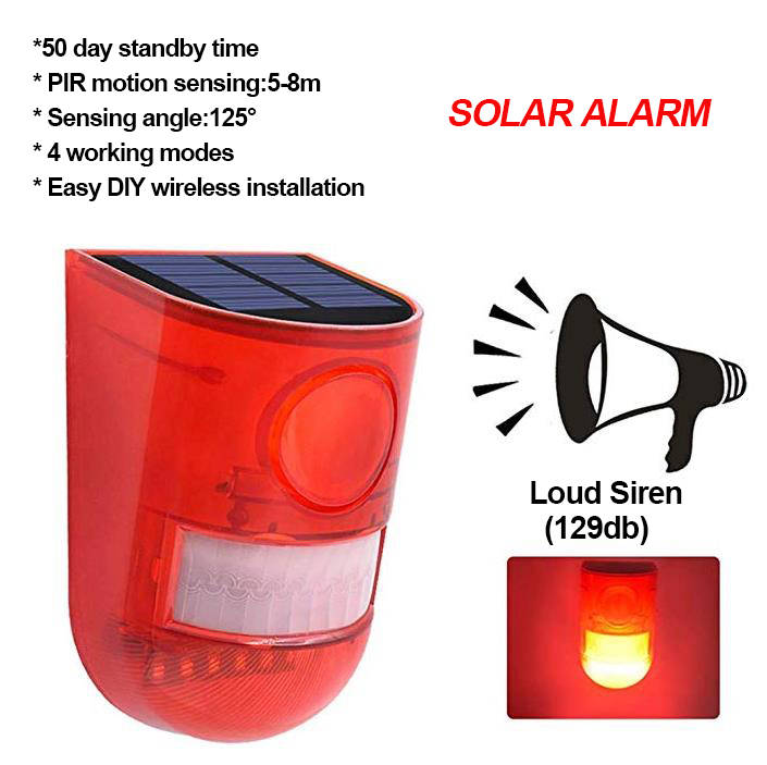 Outdoor Solar Alarm System Solar Security Strobe Siren with PIR Motion Sensor Waterproof For Farm Ho