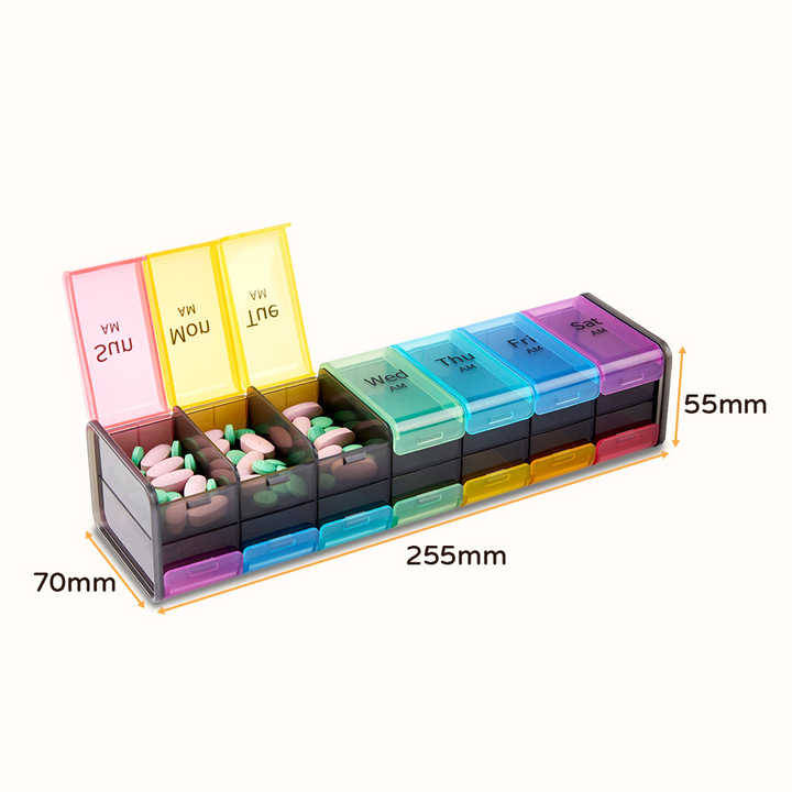 7-Day Weekly Pill Organizer Plastic Daily Medicine Box for Fish Oil Calcium Tablets Travel-Friendly