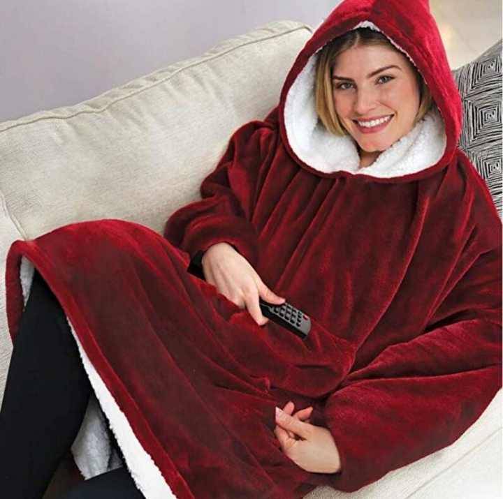 Winter Hooded TV Blankets Fleece Sherpa Super Soft Warm Outdoor Pocket Hoodie Adult Blanket With Sle