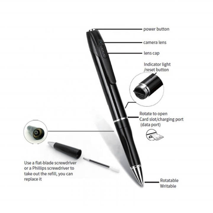 Small Ballpoint Pen Camera FULL HD 1080P With Built-in Microphone Security Camera for Home Office Vi