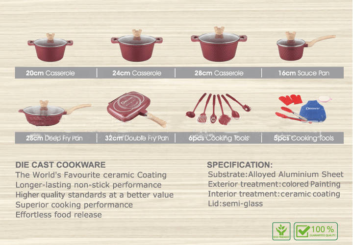 Dessini 23pcs Die Cast Aluminum Non-stick Cookware Set