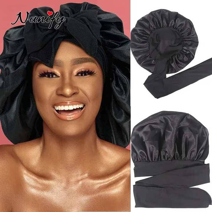 Headbands Adjustable Silk Braid Long Bonnets and Satin Hair Wraps Women Designer Satin Hair Bonnets