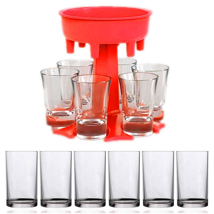 6 Shot Glass Dispenser Beer Wine Drinking Filling Liquids 6 Shot Dispenser