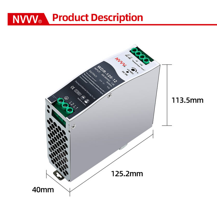 100pcs WDR-120-12 12V 10A 200-500VAC Wide Input Power Dc Power Supply Din Rail Slim Power