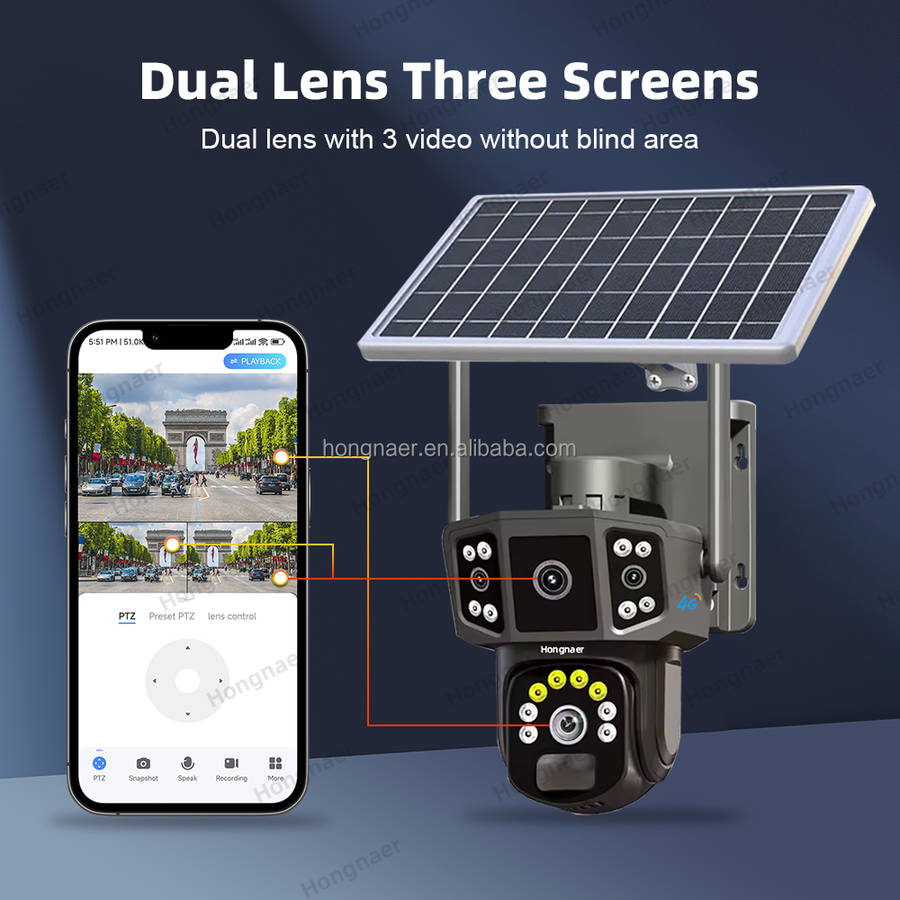 V380 Pro Pan Tilt 4G 4K Solar Security Camera | 3 Cameras | Works with a SIM Card