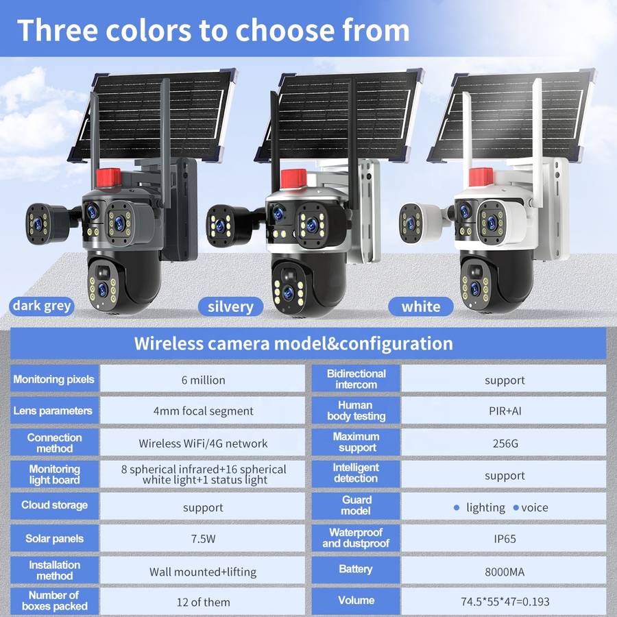 V380 Outdoor Wifi Solar Panels Security Cameras 4g Sim Card PTZ Surveil Camera Floodlight Motion Det