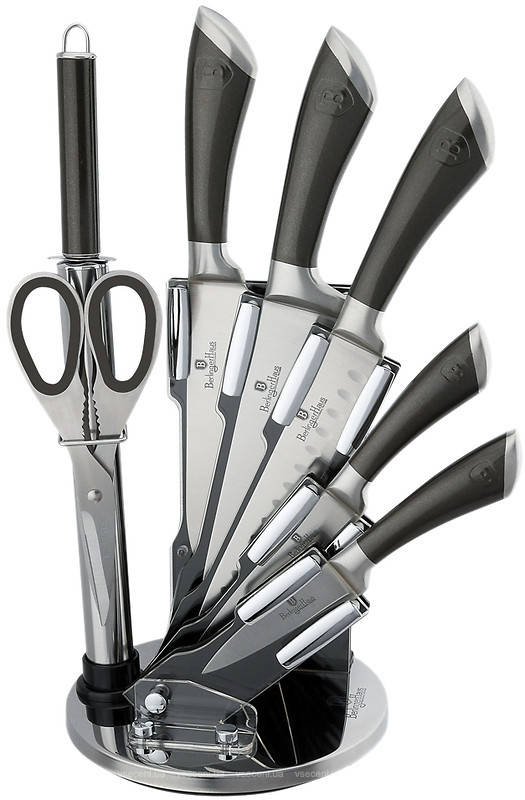 Berlinger Haus - 8 Pieces Metallic Line Knife Set with Stand - Metallic Carbon (READ DESCRIPTION)