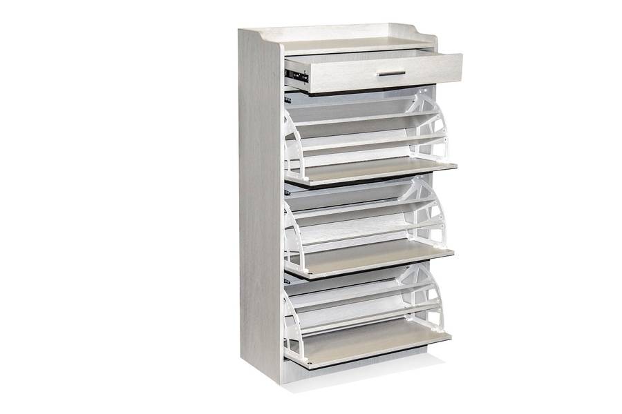 Mirror Shoe Cabinet - 3 Tier with Draw - Maple