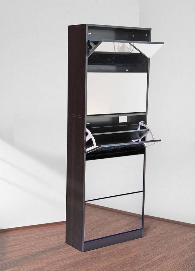 Fine Living Mirror Shoe Cabinet - 3+2tier Wenge