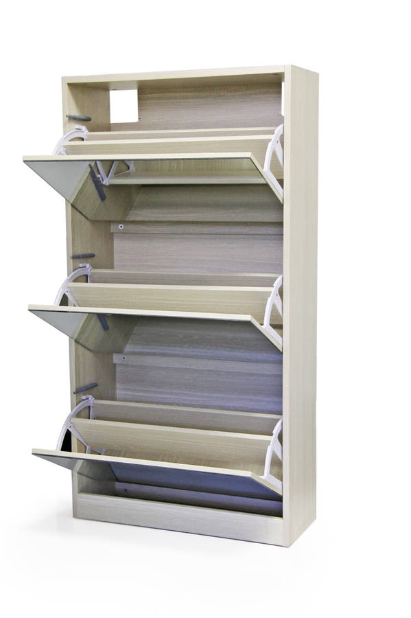 Fine Living Mirror Shoe Cabinet - 3 Tier - Grey/Wh