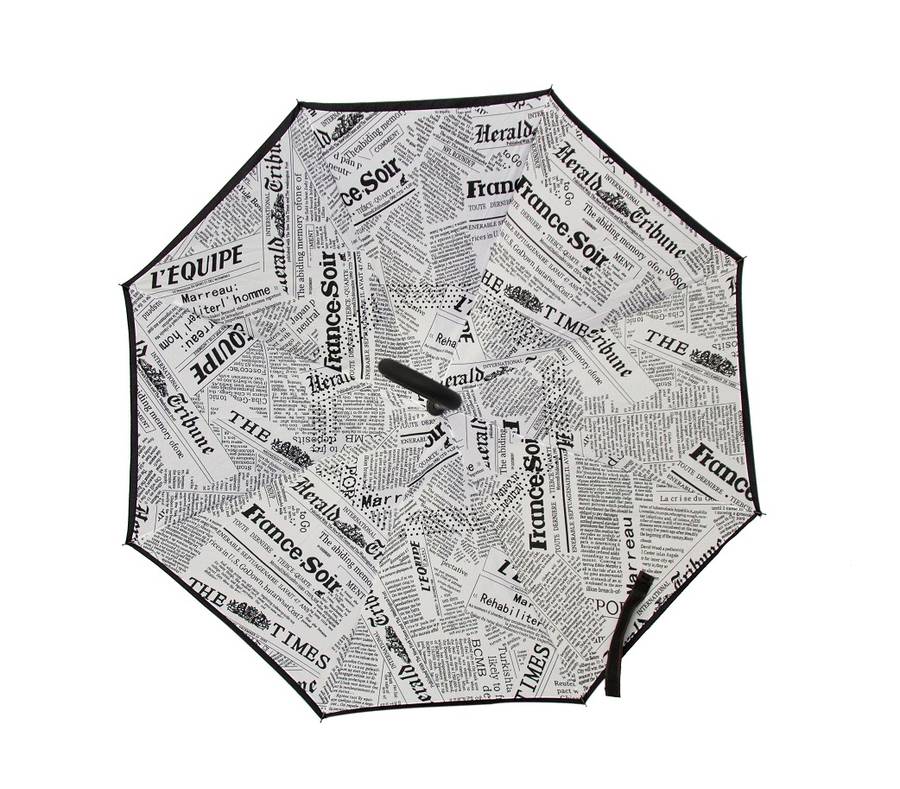 Inverted Umbrella - Newspaper Black/White