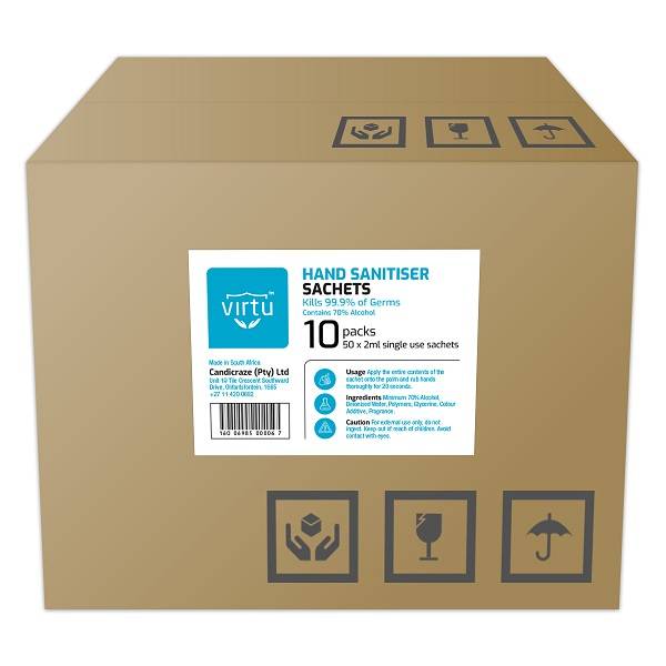 Virtu Hand Sanitiser Sachets | 500 x 2ml Single-use sachets