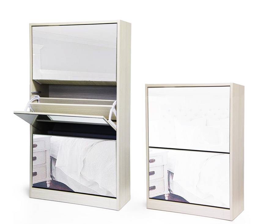 Fine Living Mirror Shoe Cabinet- 3+2tier G/W Grain