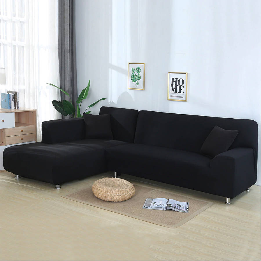 Fine Living L Shape Couch Cover -  Black