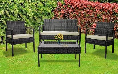 Rattan Miami  - 4pc Set Marbled Black