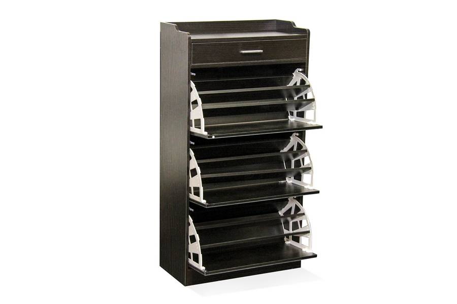 Mirror Shoe Cabinet - 3 Tier with Draw - Wenge